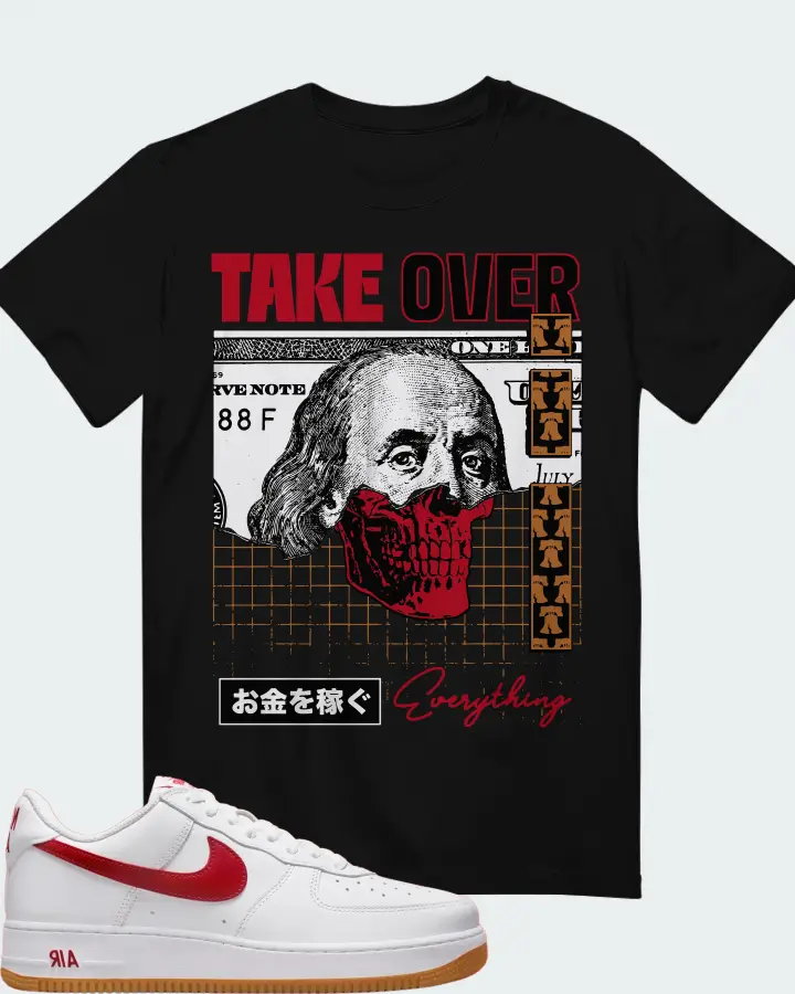 Nike Air Force 1 Low Since '82 White Red  Sneaker Matching Black T-Shirt - Take Over