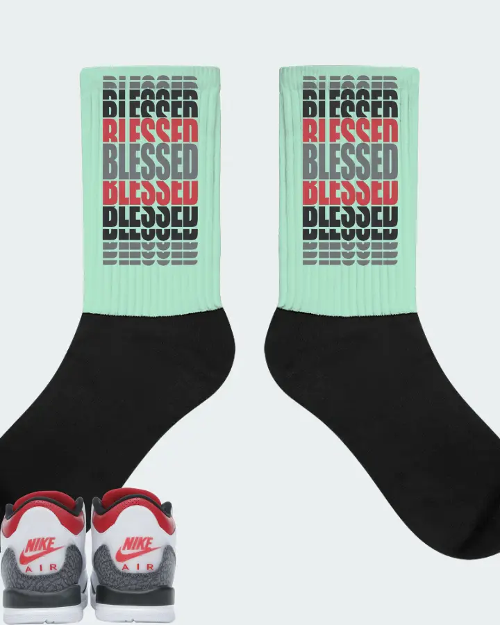Jordan 3 Retro Sneaker Matching Mint Socks - BLESSED Many Times