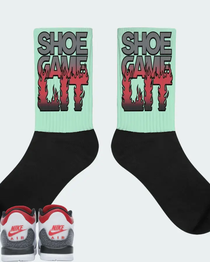 Jordan 3 Retro Sneaker Matching Mint Socks - Shoe Game Lit Refreshed