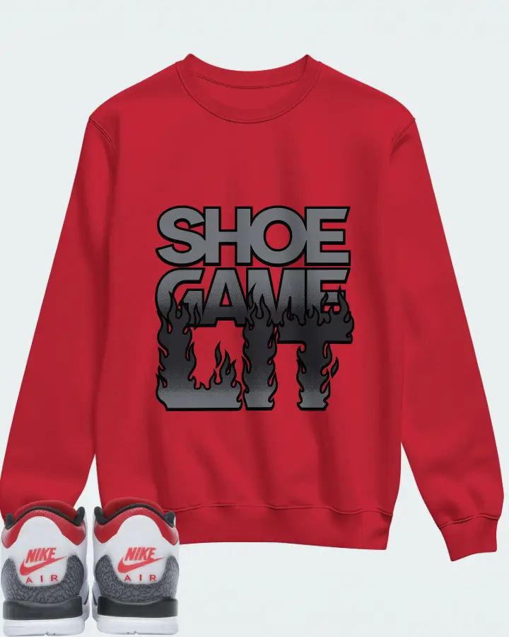 Jordan 3 Retro Sneaker Matching Red Sweatshirt - Shoe Game Lit Refreshed