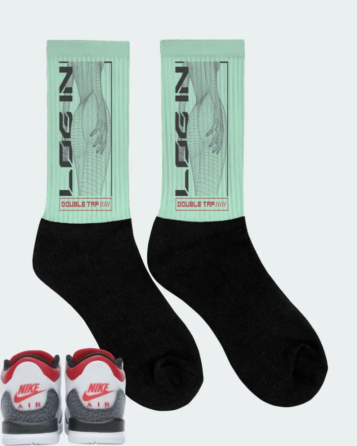 Jordan 3 Retro Sneaker Matching Mint Socks (LOGIN) - View 2