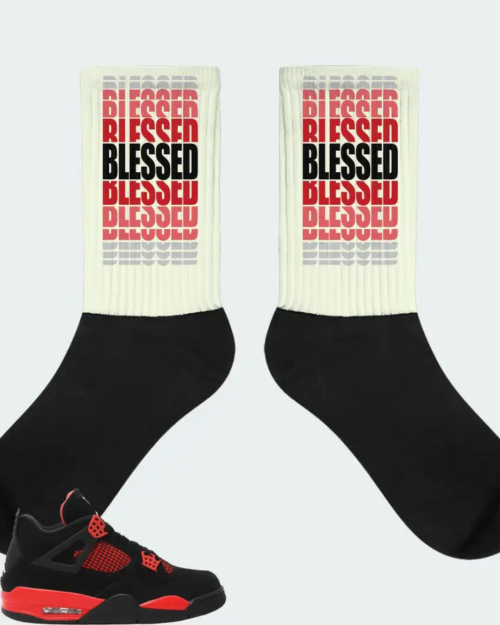 Jordan 4 Retro Sneaker Matching Citron Socks - BLESSED Many Times
