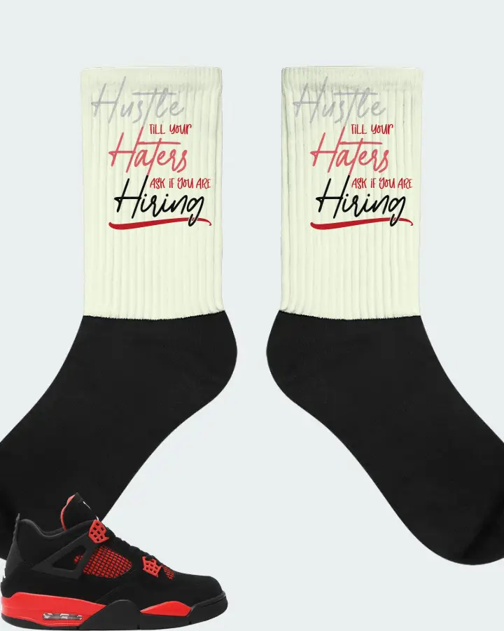Jordan 4 Retro Sneaker Matching Citron Socks - HUSTLE TILL YOUR HATERS ASK