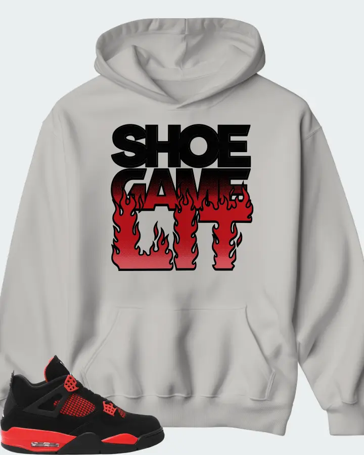 Jordan 4 Retro Sneaker Matching Grey Hoodie - Shoe Game Lit Refreshed
