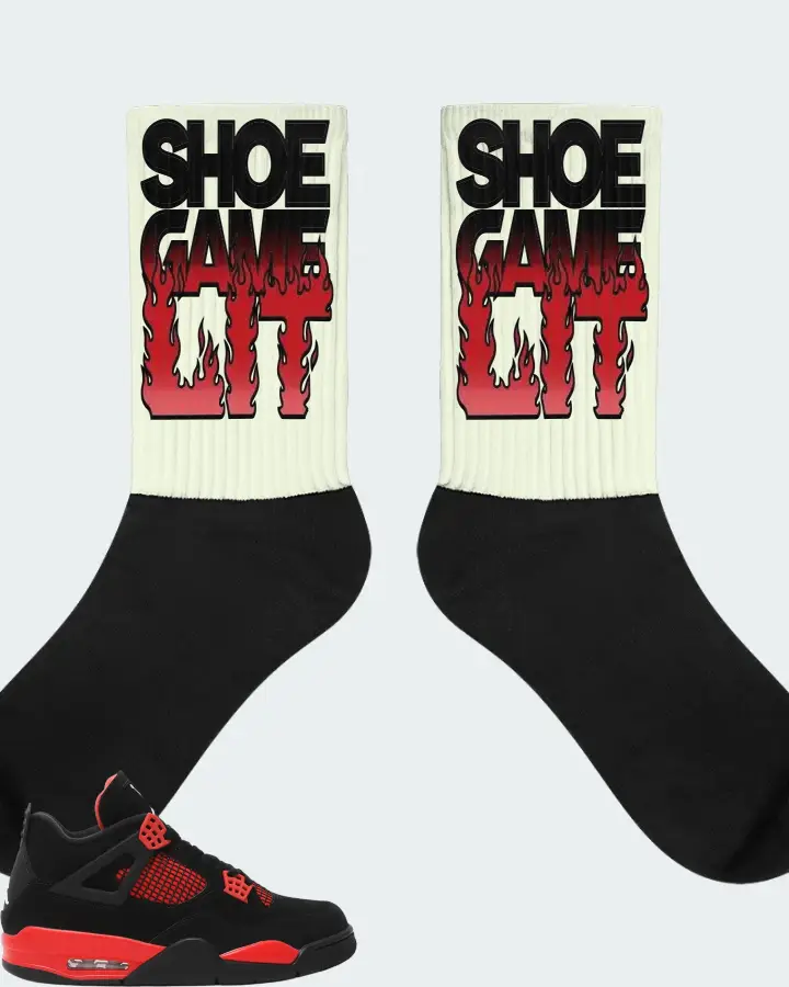 Jordan 4 Retro Sneaker Matching Citron Socks - Shoe Game Lit Refreshed