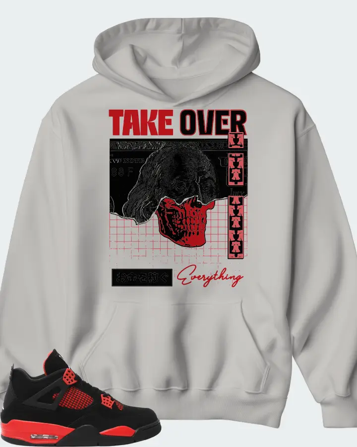 Jordan 4 Retro Sneaker Matching Grey Hoodie - Take Over