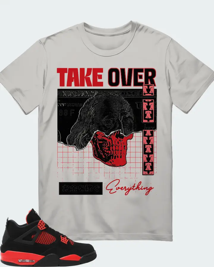 Jordan 4 Retro Sneaker Matching Grey Kid's T-Shirt - Take Over
