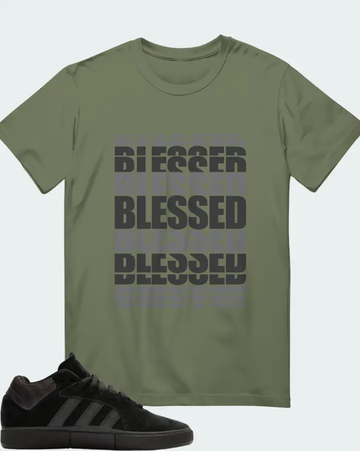 adidas Tyshawn  Sneaker Matching Olive Gildan T-Shirt - BLESSED Many Times