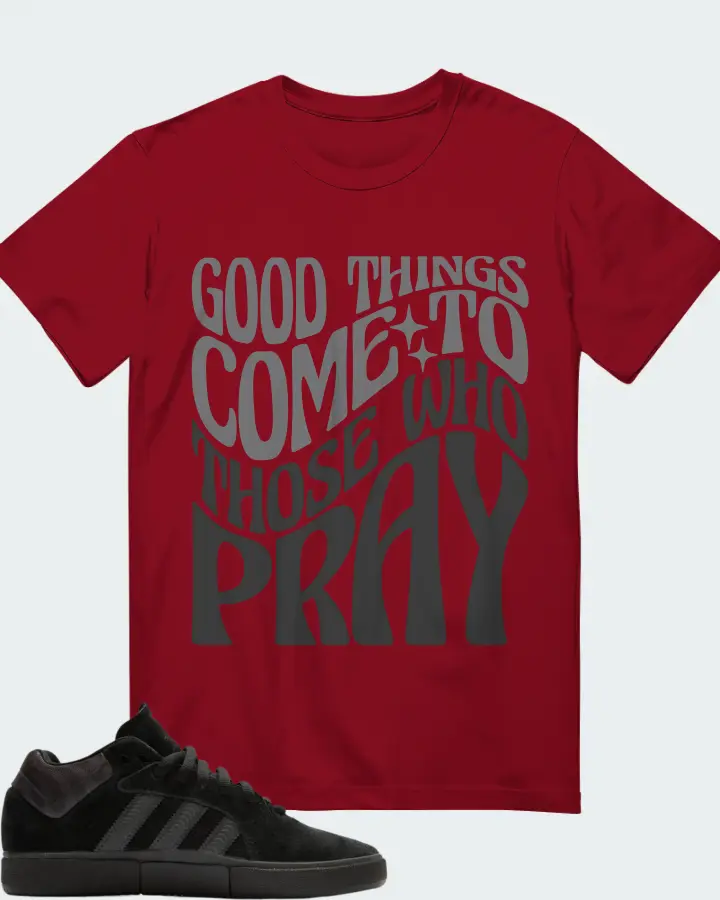 adidas Tyshawn  Sneaker Matching Cardinal T-Shirt - Good Things Come To Those Who Pray
