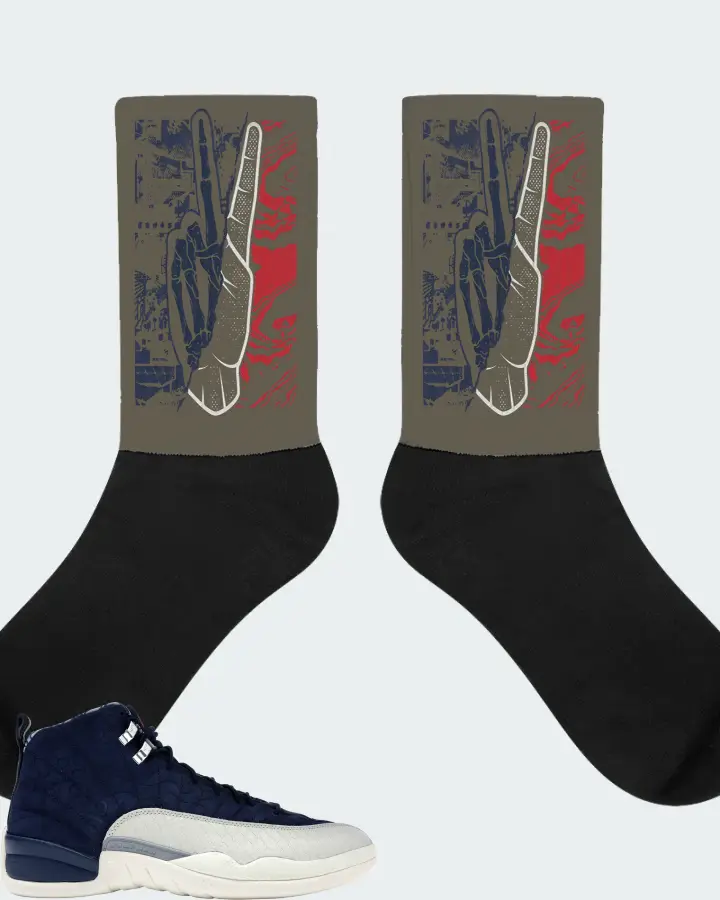 Jordan 12 Retro Sneaker Matching Army Green Socks - Peace of mind