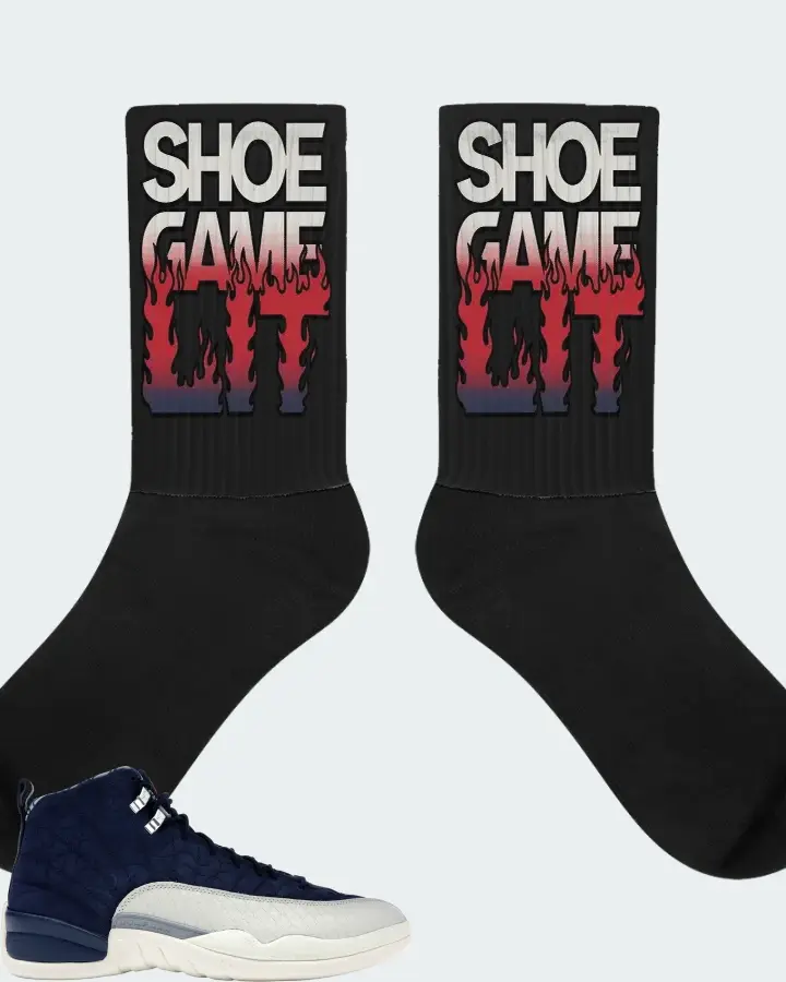 Jordan 12 Retro Sneaker Matching Black Socks - Shoe Game Lit Refreshed