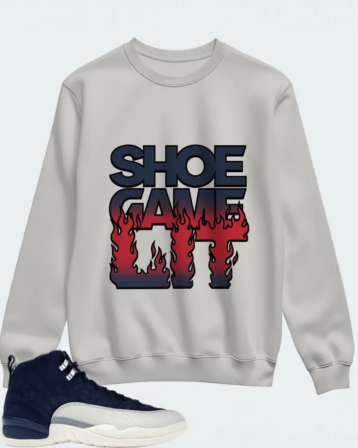 Jordan 12 Retro Sneaker Matching Grey Sweatshirt - Shoe Game Lit Refreshed