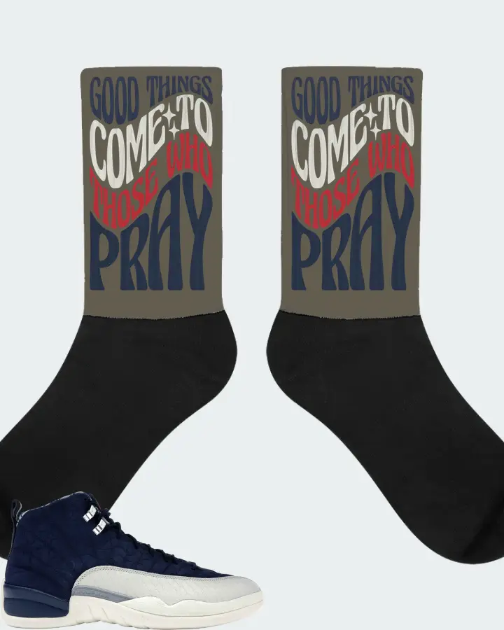 Jordan 12 Retro Sneaker Matching Army Green Socks - Good Things Come To Those Who Pray