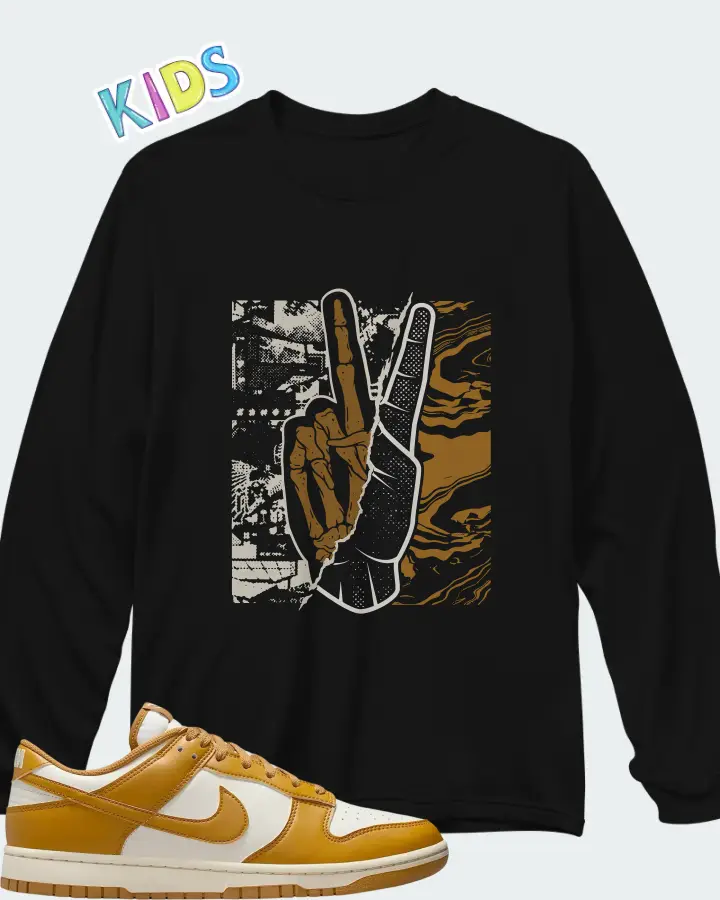 Nike Dunk Low Retro Pale Ivory Wheat Matching Kid's Long Sleeve T-Shirt