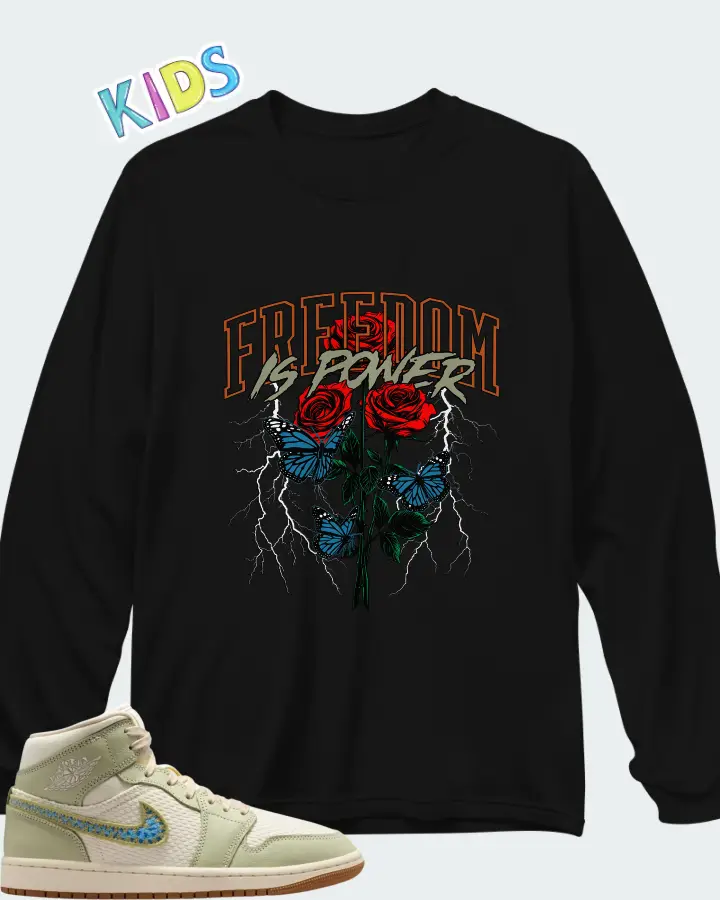 Air Jordan 1 Mid SE Olive Aura Matching Kid's Long Sleeve T-Shirt