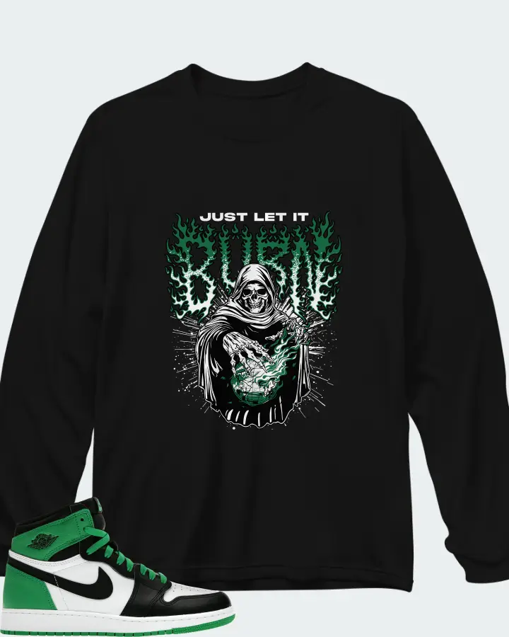Air Jordan 1 Retro High OG GS Lucky Green Matching Long Sleeve T-Shirt