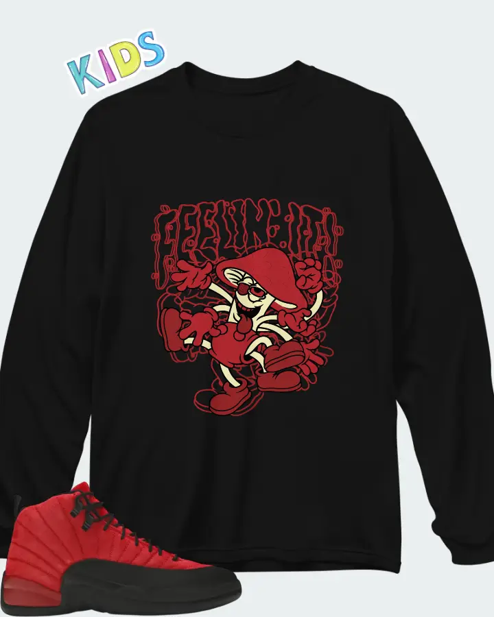 Air Jordan 12 Retro Reverse Flu Game Matching Kid's Long Sleeve T-Shirt