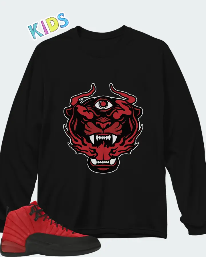 Air Jordan 12 Retro Reverse Flu Game Matching Kid's Long Sleeve T-Shirt