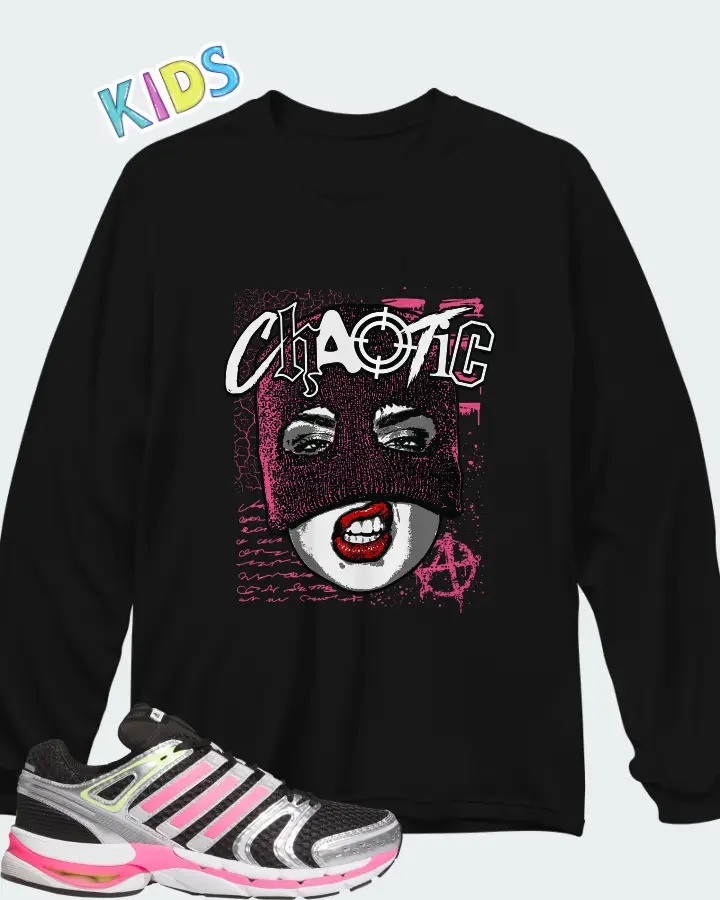 adidas Adistar Control 5 Core Black Lucid Pink Silver Metallic Matching Kid's Long Sleeve T-Shirt