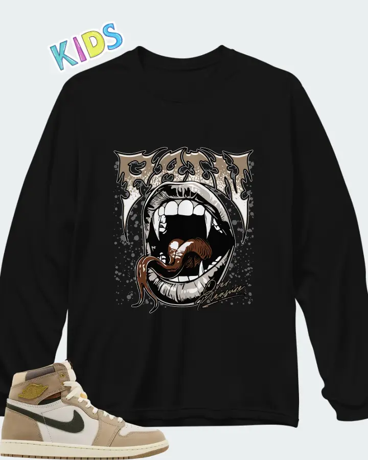Air Jordan Wmns 1 Retro High OG Khaki Matching Kid's Long Sleeve T-Shirt