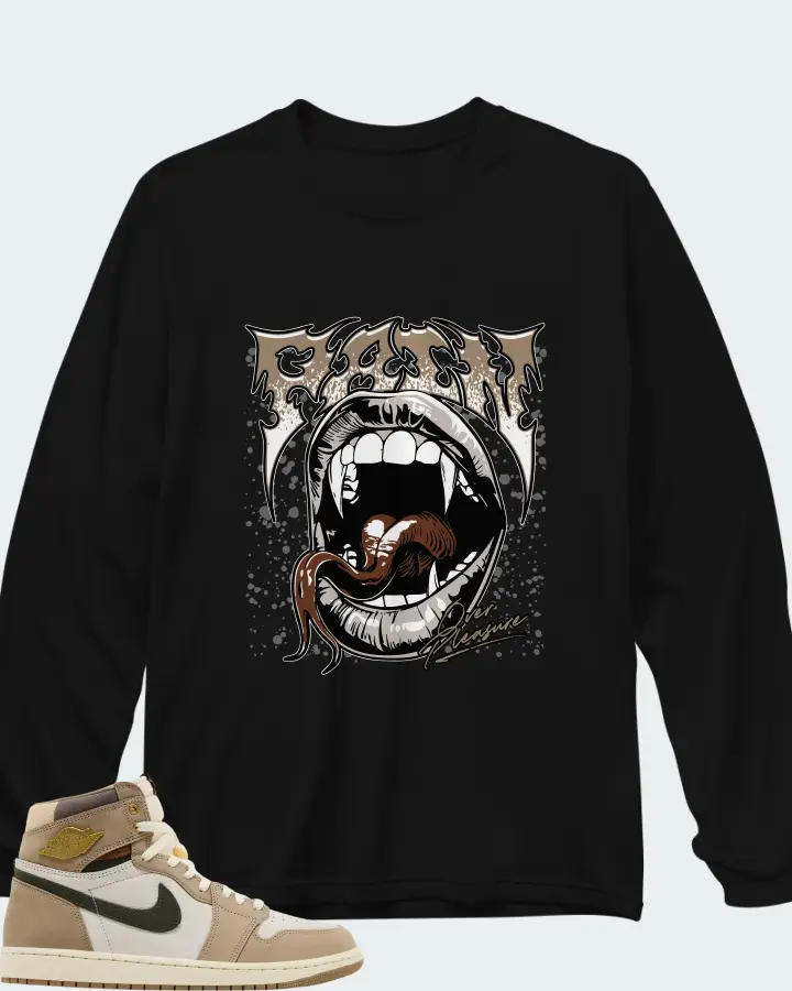 Air Jordan Wmns 1 Retro High OG Khaki Matching Long Sleeve T-Shirt