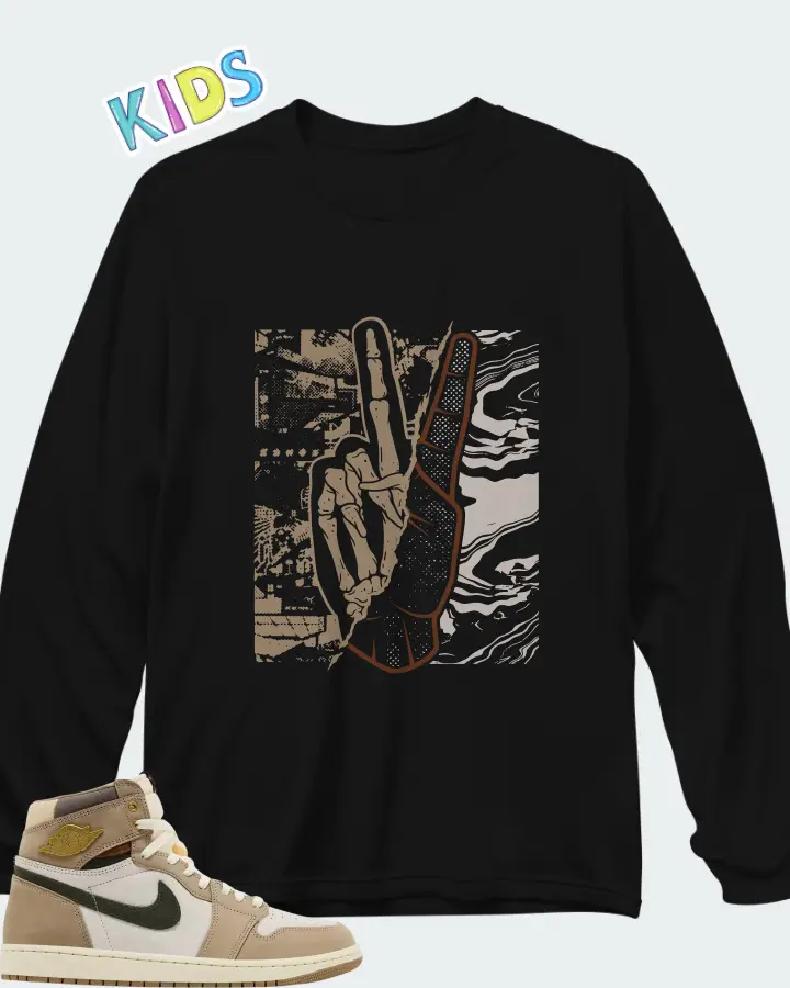 Air Jordan Wmns 1 Retro High OG Khaki Matching Kid's Long Sleeve T-Shirt