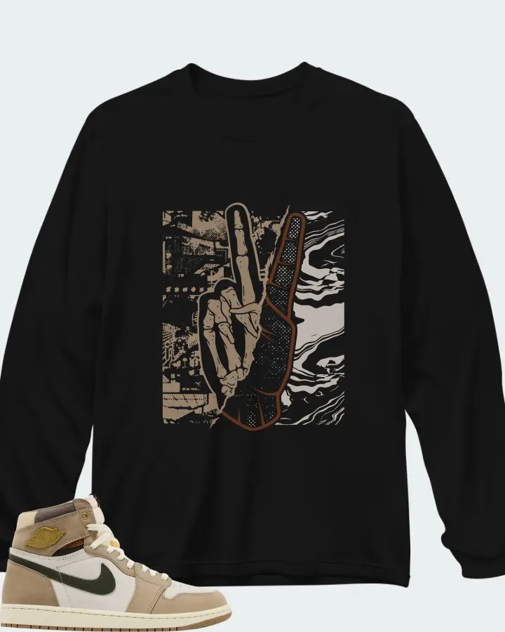 Air Jordan Wmns 1 Retro High OG Khaki Matching Long Sleeve T-Shirt