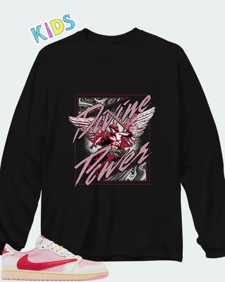 Travis Scott x Air Jordan 1 Retro Low OG Sail Tropical Pink Matching Kid's Long Sleeve T-Shirt
