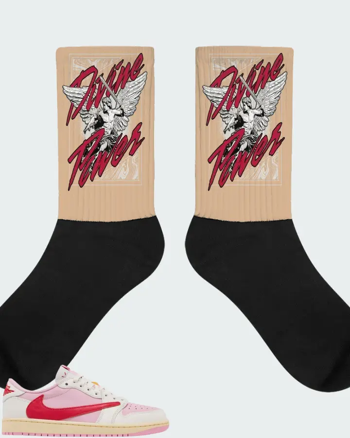 Travis Scott x Air Jordan 1 Retro Low OG Sail Tropical Pink Matching Socks