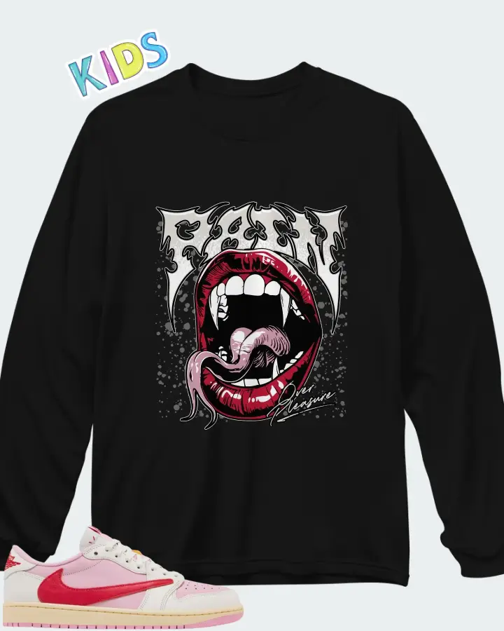 Travis Scott x Air Jordan 1 Retro Low OG Sail Tropical Pink Matching Kid's Long Sleeve T-Shirt