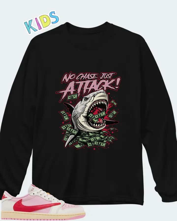Travis Scott x Air Jordan 1 Retro Low OG Sail Tropical Pink Matching Kid's Long Sleeve T-Shirt