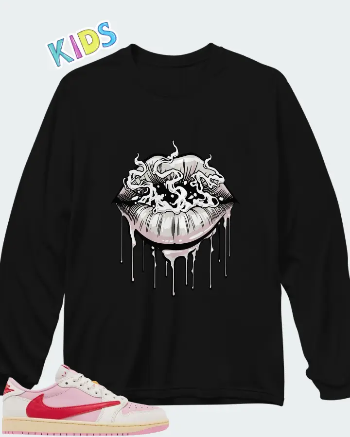 Travis Scott x Air Jordan 1 Retro Low OG Sail Tropical Pink Matching Kid's Long Sleeve T-Shirt