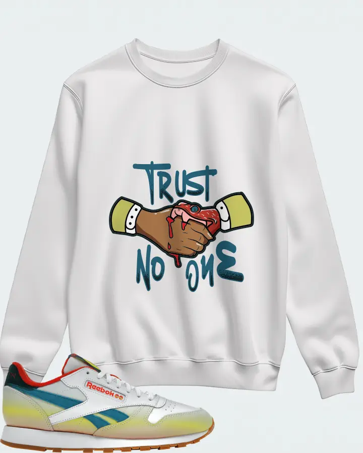 Reebok Classic Leather Sneaker Matching White Sweatshirt - Trust No One