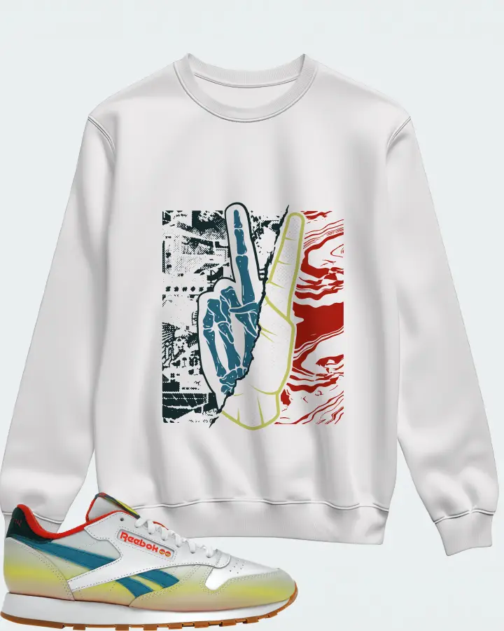 Reebok Classic Leather Sneaker Matching White Sweatshirt - Peace of mind