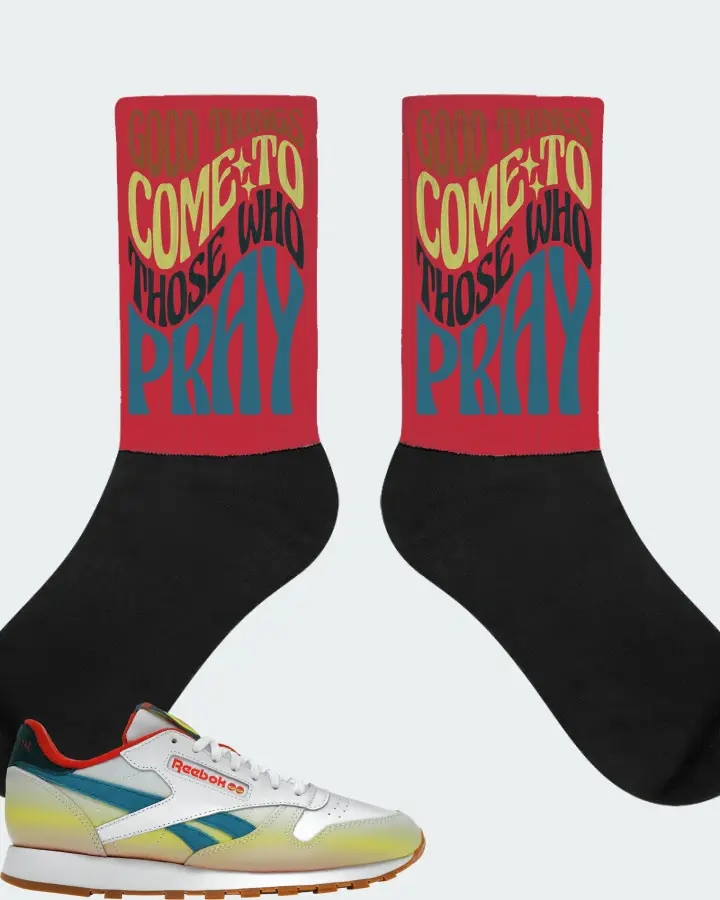 Reebok Classic Leather Sneaker Matching Red Socks - Good Things Come To Those Who Pray