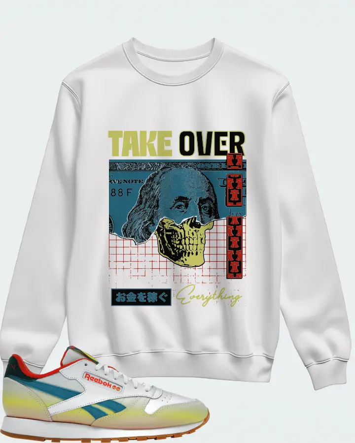 Reebok Classic Leather Sneaker Matching White Sweatshirt - Take Over