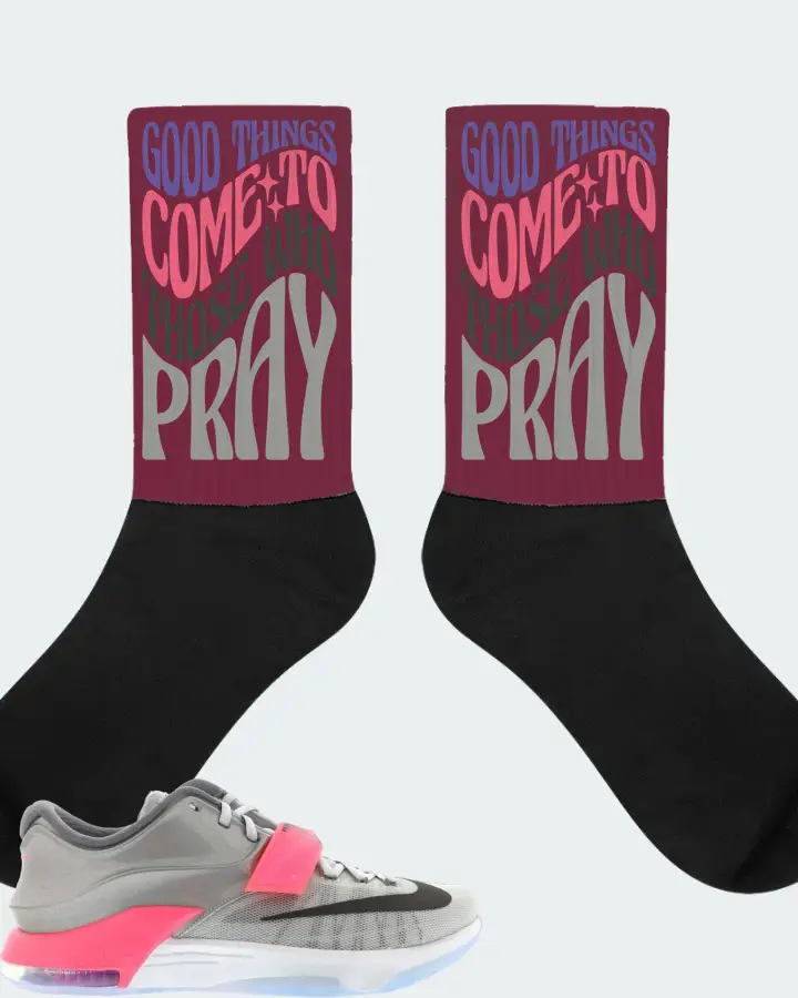 Nike KD 7 Sneaker Matching Maroon Socks - Good Things Come To Those Who Pray