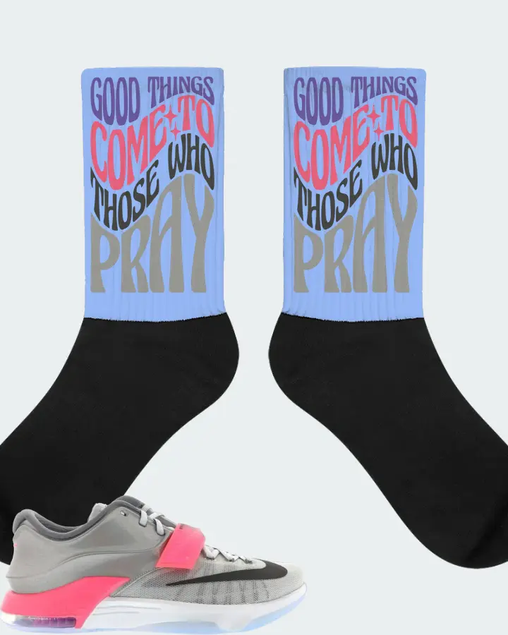 Nike KD 7 Sneaker Matching Carolina Blue Socks - Good Things Come To Those Who Pray