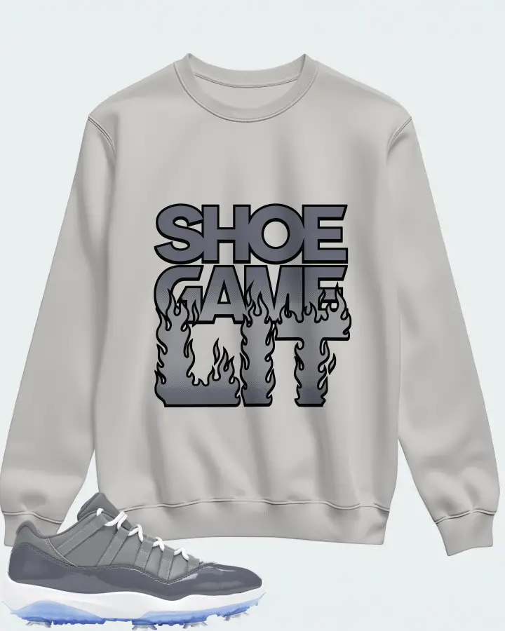 Jordan 11 Retro Low Golf Sneaker Matching Grey Sweatshirt - Shoe Game Lit Refreshed