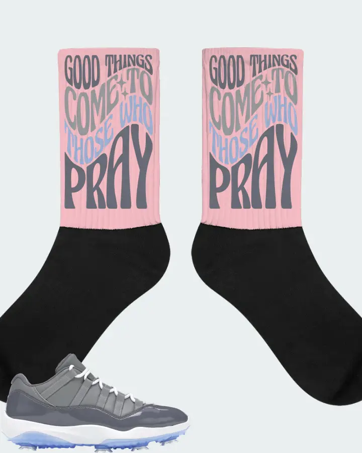 Jordan 11 Retro Low Golf Sneaker Matching Pink Socks - Good Things Come To Those Who Pray