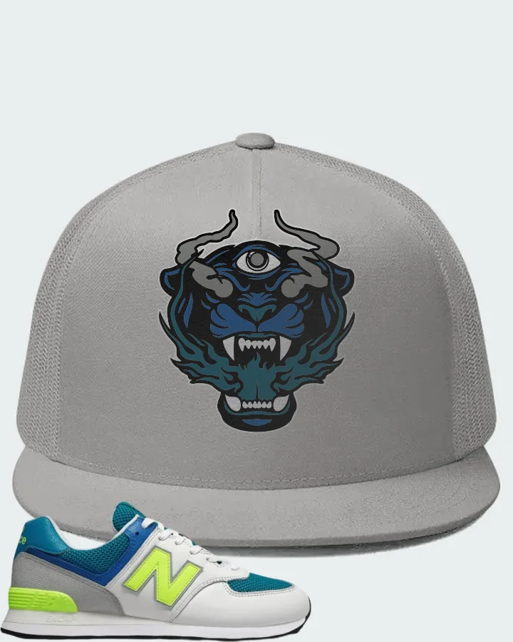 New Balance 574 Deep Ozone Blue Bleached Lime Matching Hat