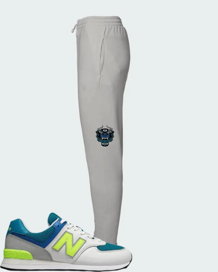 New Balance 574 Deep Ozone Blue Bleached Lime Matching Joggers