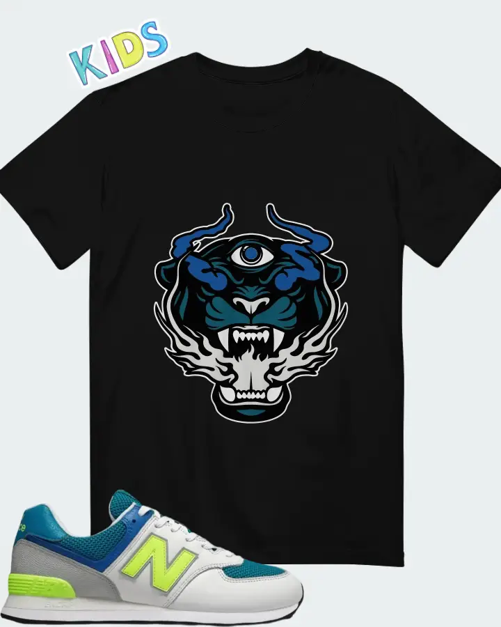 New Balance 574 Deep Ozone Blue Bleached Lime Matching Kid's T-Shirt