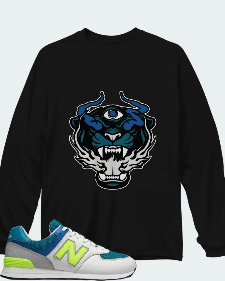 New Balance 574 Deep Ozone Blue Bleached Lime Matching Long Sleeve T-Shirt