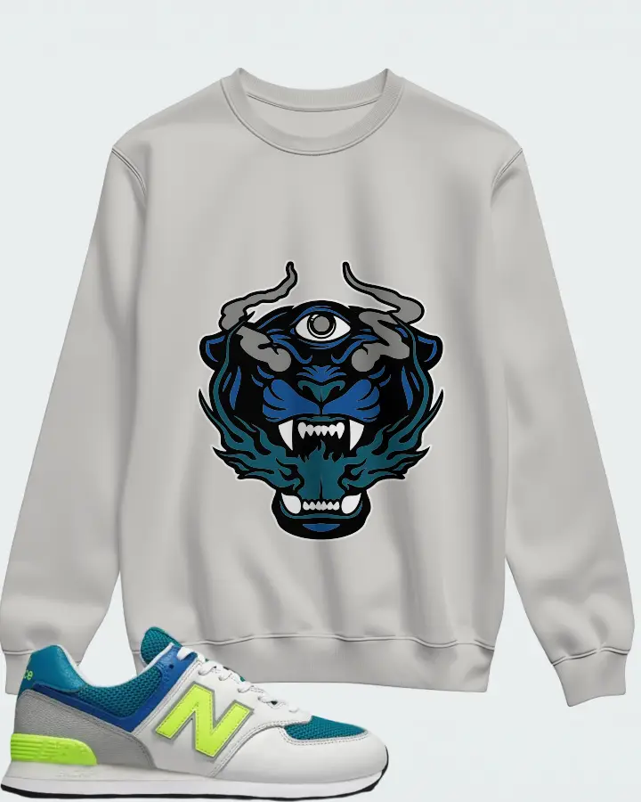 New Balance 574 Deep Ozone Blue Bleached Lime Matching Sweatshirt