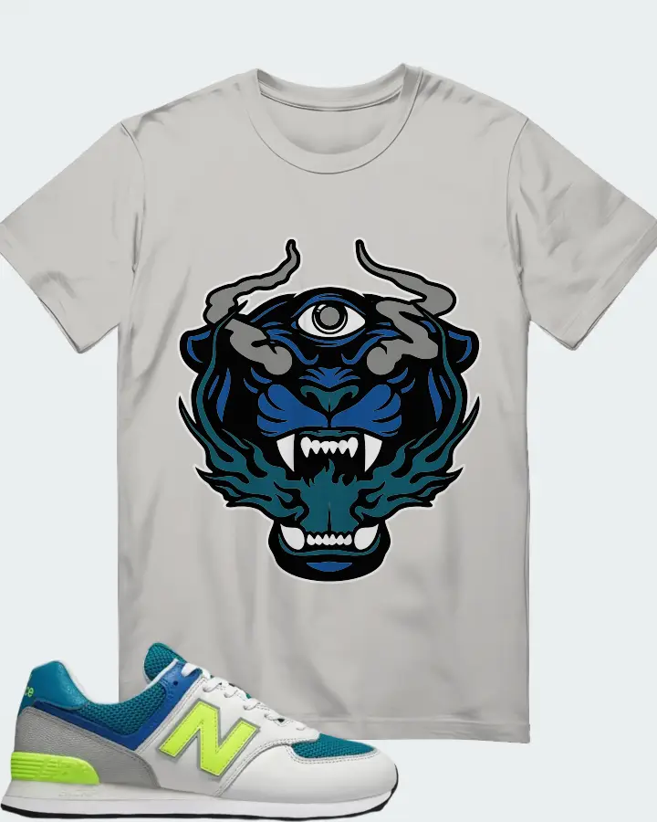 New Balance 574 Deep Ozone Blue Bleached Lime Matching T-Shirt