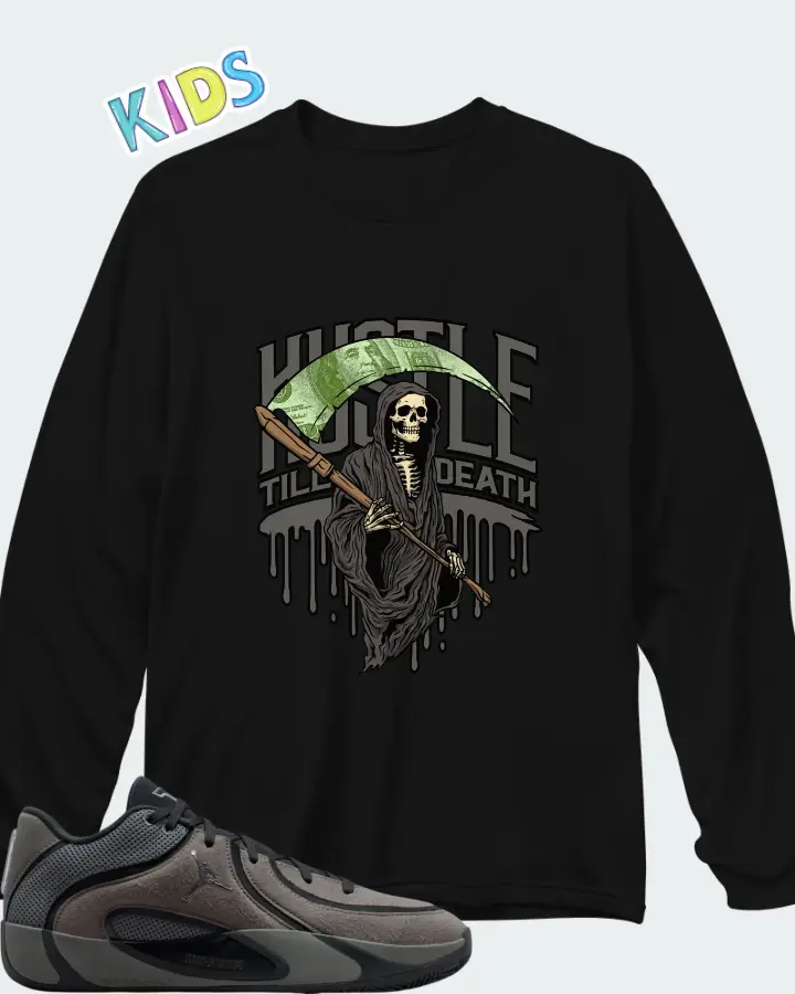 Air Jordan Tatum 4 Smoke Grey Matching Kid's Long Sleeve T-Shirt