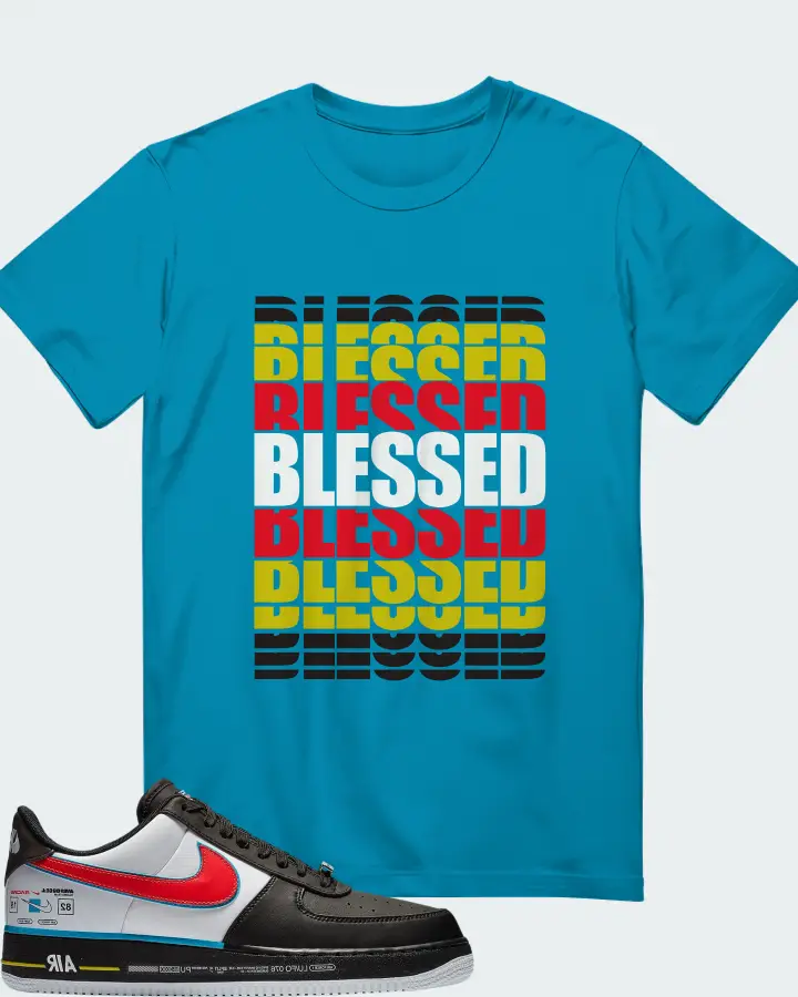 Nike Air Force 1 Low  Racing  Sneaker Matching Aqua T-Shirt - BLESSED Many Times