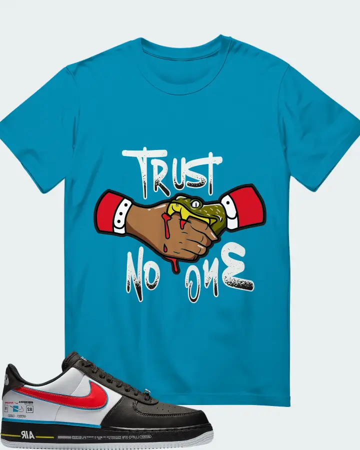 Nike Air Force 1 Low  Racing  Sneaker Matching Aqua T-Shirt - Trust No One