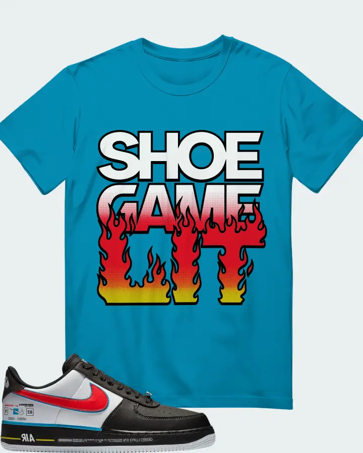 Nike Air Force 1 Low  Racing  Sneaker Matching Aqua T-Shirt - Shoe Game Lit Refreshed